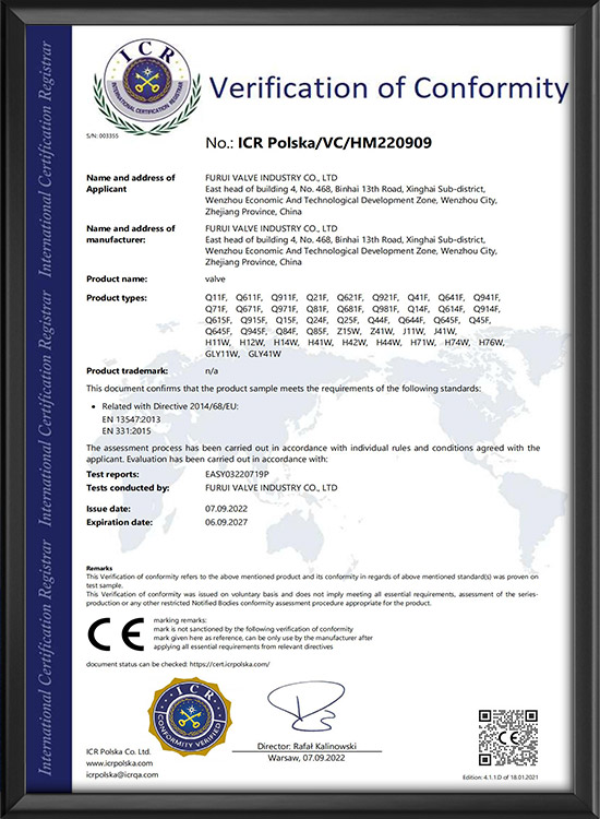 PED Pressure Directive Certificate