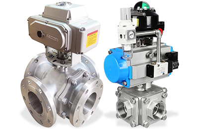 Electric/pneumatic four-way ball valve