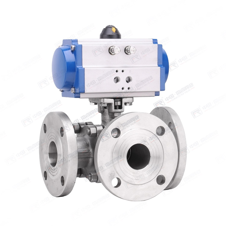 Pneumatic three-way ball valve