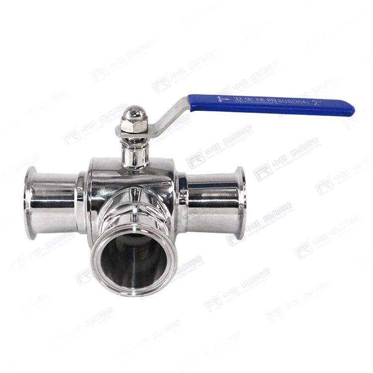 Sanitary grade three-way ball valve