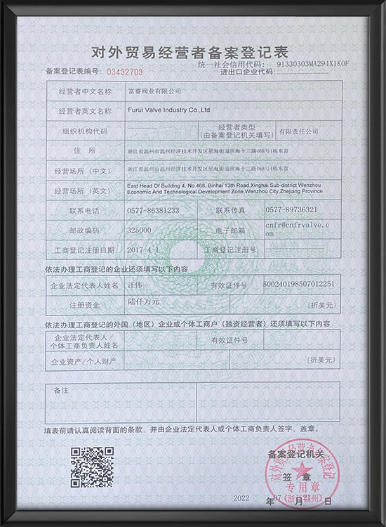 Registration Form for Filing of Foreign Trade Operators